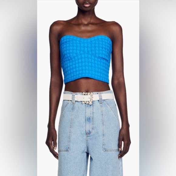 SANDRO Check Bandeau Crop Top sz S - Picture 2 of 10